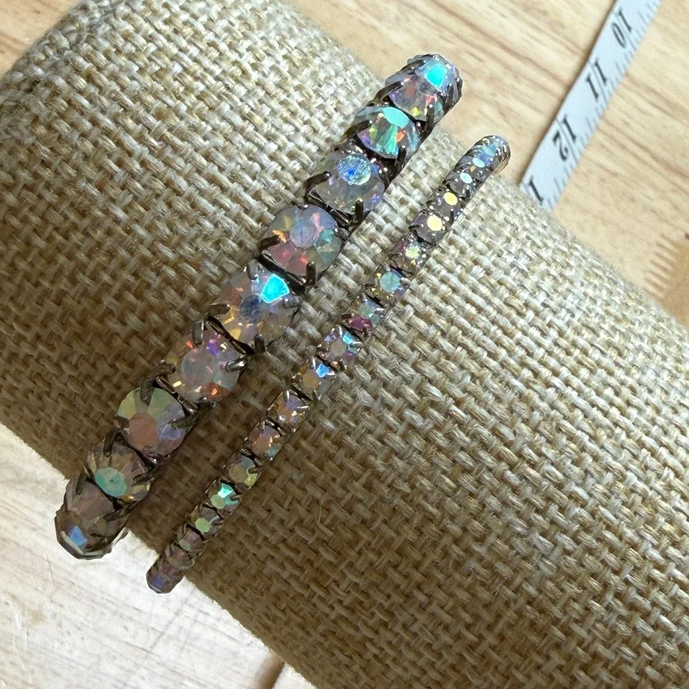 Vintage Aurora Borealis AB Rhinestone Stretch Bracelet Lot of‎ 2 Glam Y2K
